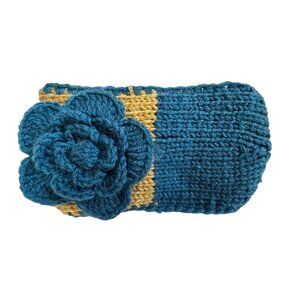 Zia Womens Headband Bandana Teal Flower Crochet Knitted Cottage Boho Hippie NEW